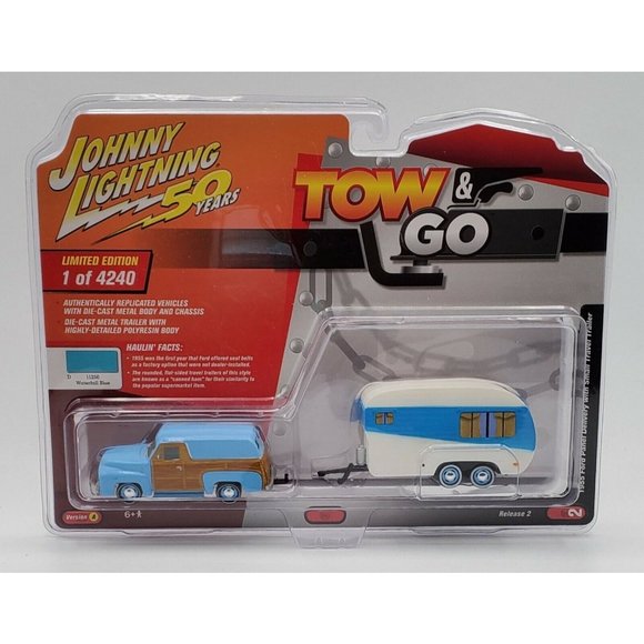 Johnny Lightning Tow & Go 1:64 1955 Ford Panel Delivery & Travel Trailer VER B  - Picture 1 of 6